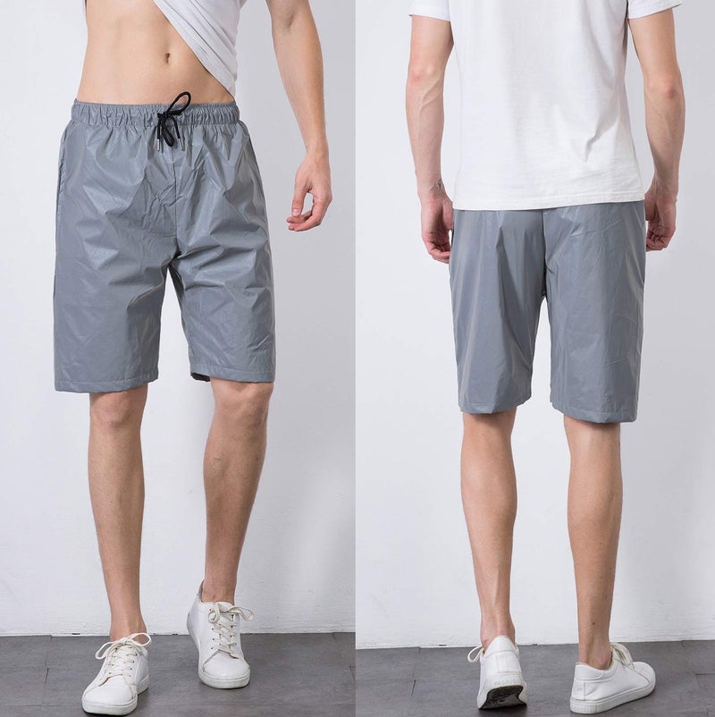 LZLRUN Reflective Shorts Pant Men Fluorescent Trouser Casual Night Jogger(XL) Grey - Image 2
